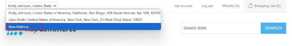 Add new address button from homepage
